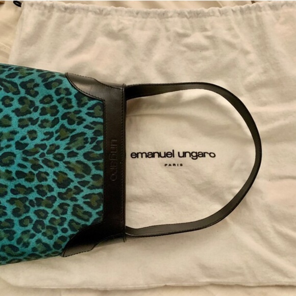 Emanuel Ungaro Paris Teal/Black Animal Purse /Leather & Suede - Picture 10 of 10